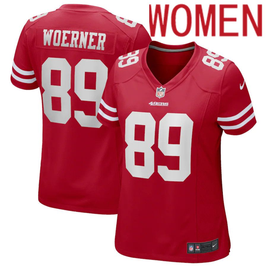 Women San Francisco 49ers #89 Charlie Woerner Nike Scarlet Game NFL Jersey->women nfl jersey->Women Jersey